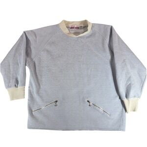Vintage 80s Back to Back Striped Sweatshirt Zipper Pockets Blue White Large